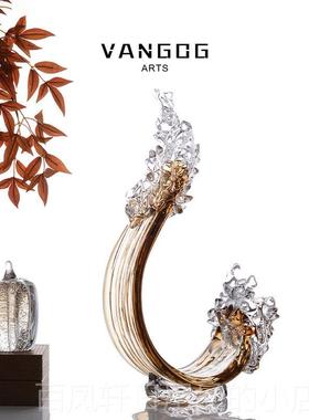 高档家风生水起 轻奢高级感琉玄璃客厅摆件 侘寂风关居装饰术工艺