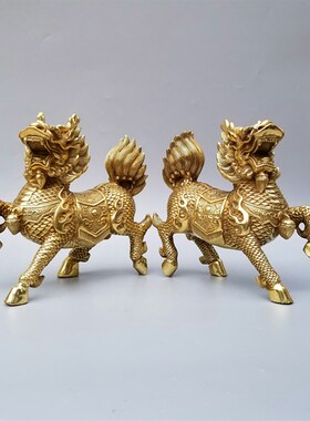 仿古火麒麟青铜器桌面铜麒麟摆件家居办公工艺品客厅雕塑铜麒麟