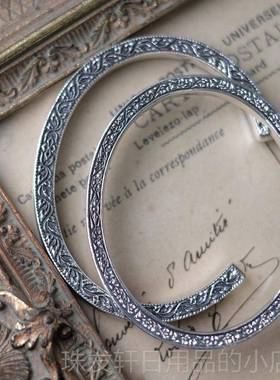 高档SHUI 92银手镯复古百搭5星星锆石纯唐草花纹元素性小众手个饰