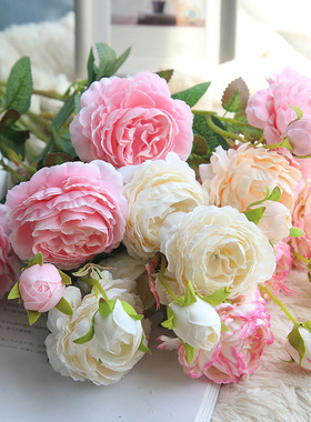 玫瑰假花仿真花摆设装饰绢花摆件客厅花束干花高档2021新款牡丹花