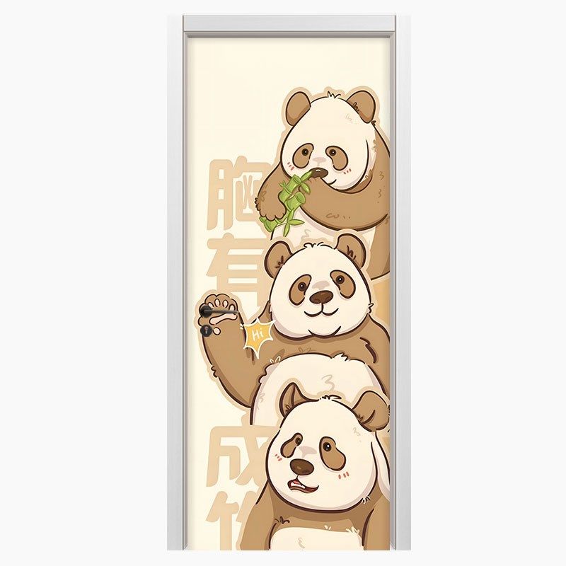定制熊猫门贴纸自粘玻璃门水井电梯木门卧室门遮丑翻新创意门贴纸 - 图3