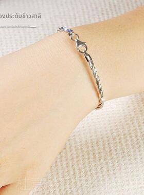 正品意大利工艺力925镭银手环女 三线三色彩银射闪光弹银手纯镯百