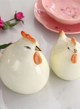 陶瓷对鸡摆件吉祥物家居客厅酒柜玄关装饰工艺摆设乔迁新居礼品