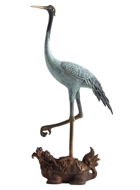 铜韵堂丨彩铜龟鹤吉祥摆件丹顶仙鹤祝寿贺礼家居客厅办公室装饰品