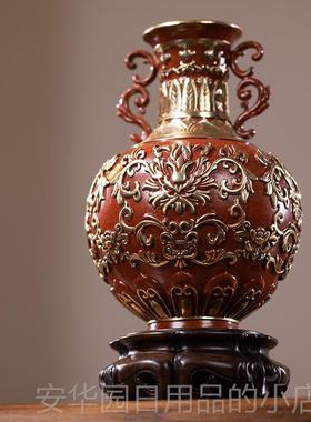 高档朱炳仁铜 福插庆连绵新款花花瓶家居装饰摆瓶创意花件器