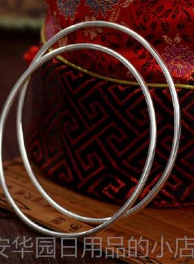 高档999足银五环9999万纯银手镯细圈光实面心多环闭口镯子女包9邮