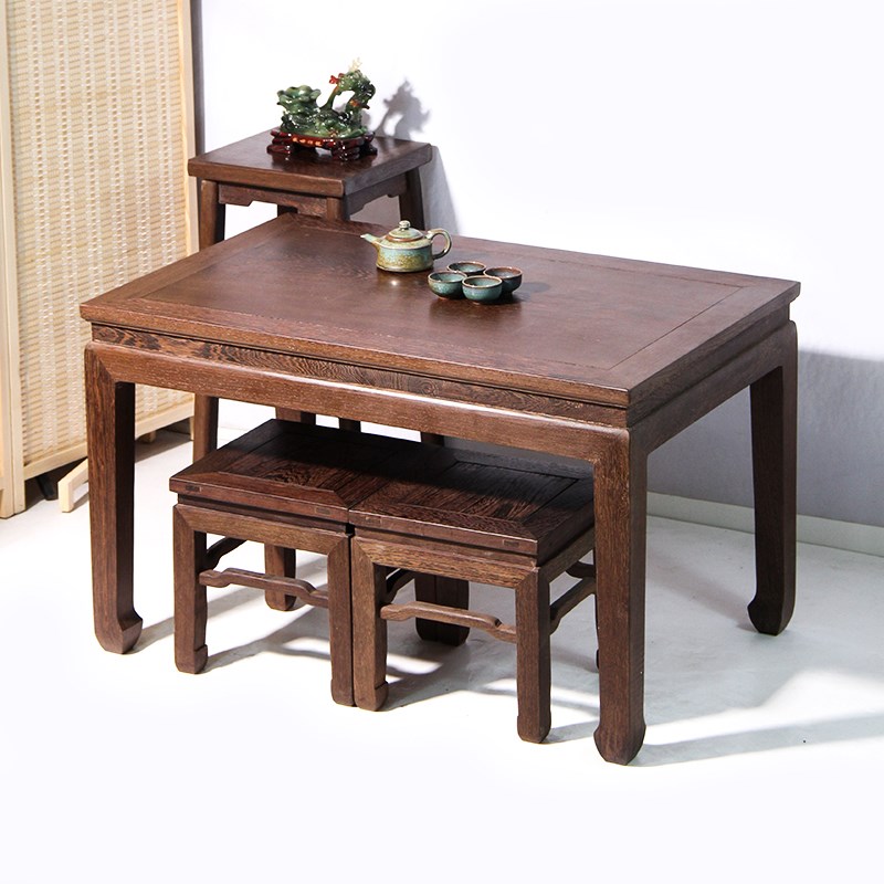 简约实木餐桌长条桌中式鸡翅木桌椅组合家用小户型茶桌休闲学习桌 - 图1