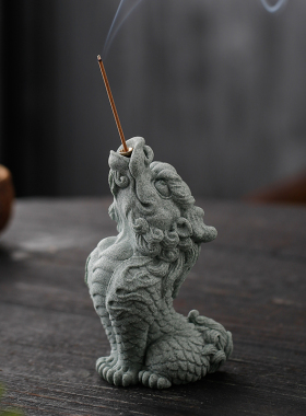 国潮可爱麒麟瑞兽香插香托香器香座创意鱼缸造景装饰茶宠茶玩摆件