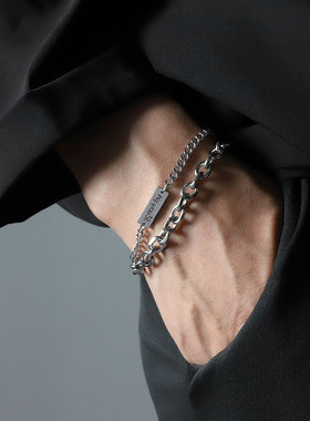 2025新款男士嘻哈风古巴男款手链个性潮酷钛钢手镯男时尚穿搭配饰