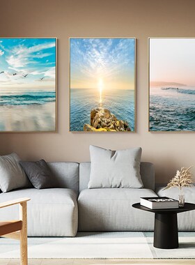 大海日出玄关装饰画客厅沙发背景墙风景挂画现代入户走廊过道壁画