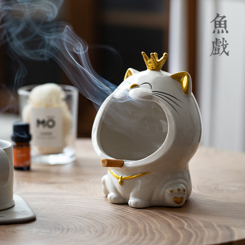 创意个性卡通猫陶瓷烟灰缸时尚家用客厅烟缸节庆礼品装饰摆件烟皿,淘宝优惠券,粉丝福利购,淘宝优惠卷