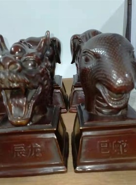 铜十二生肖兽首摆件鼠牛虎兔龙蛇马羊猴鸡狗猪复古铜雕塑杯子印章