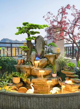 高山流水生财摆件循环水鱼池办公室假山瀑布喷泉庭院阳台落地鱼缸