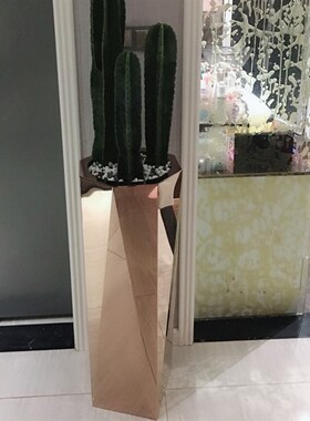 不锈钢花瓶 电镀时尚花盆落地金属花钵 艺术八角花器剧组道具花瓶