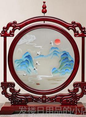 正品工苏绣摆件双公面刺绣工艺品新式桌面中办室装饰台屏手中国风