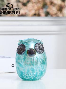 天昊格蕾手工美创意玻璃头鹰摆件板房猫边几式样卧TH室书架装饰摆