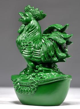 绿色木鸡摆实木雕刻木件质大公鸡生肖动物办公室品饰工艺装TQ-953