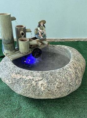 卵庭院造景麦太保布置植鹅石鱼绿水缸日式石钵景景观室内外石盆惊