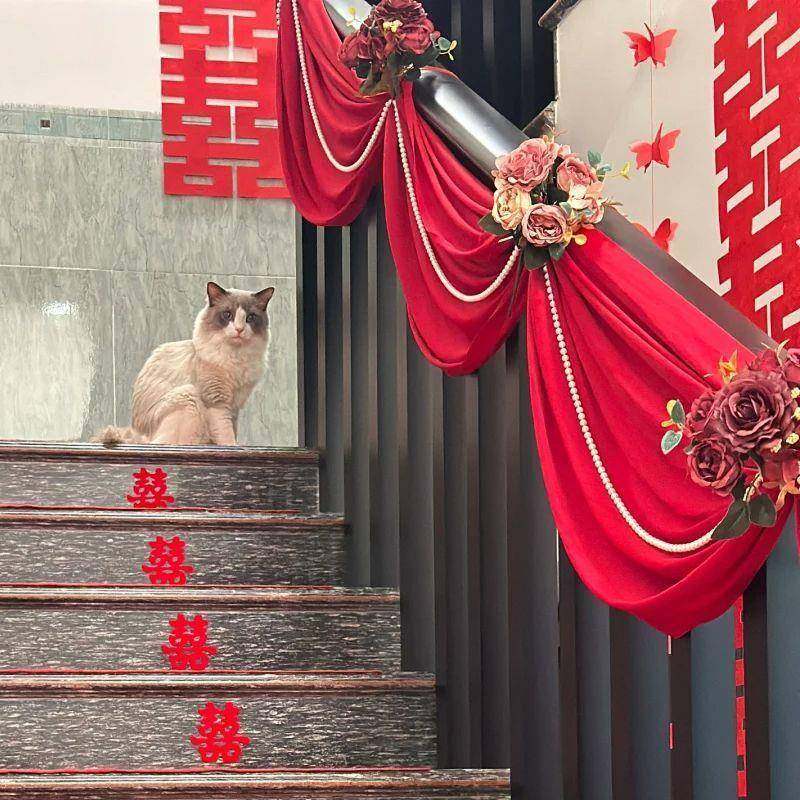 结男方楼梯扶装饰手婚女方楼房道长婚条喜仿真花礼婚房lo63268布,淘宝优惠券,粉丝福利购,淘宝优惠卷