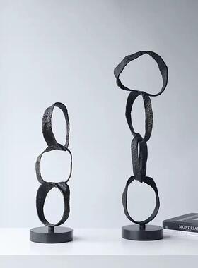 现代轻柜奢合金几何圆圈摆件黑色样板间视酒店家居客厅电柜JY-002