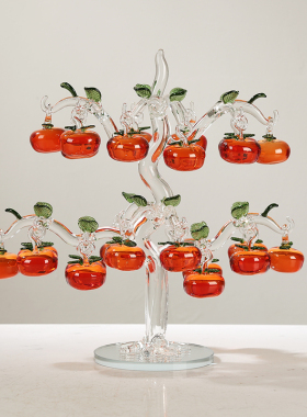 水晶琉璃柿子树摆件现代事事如意别墅客厅酒柜玄关乔迁送礼装饰品