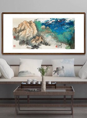 国画泼墨山水画客厅装饰画办公室背景墙大气壁画张大千春山暮雪图