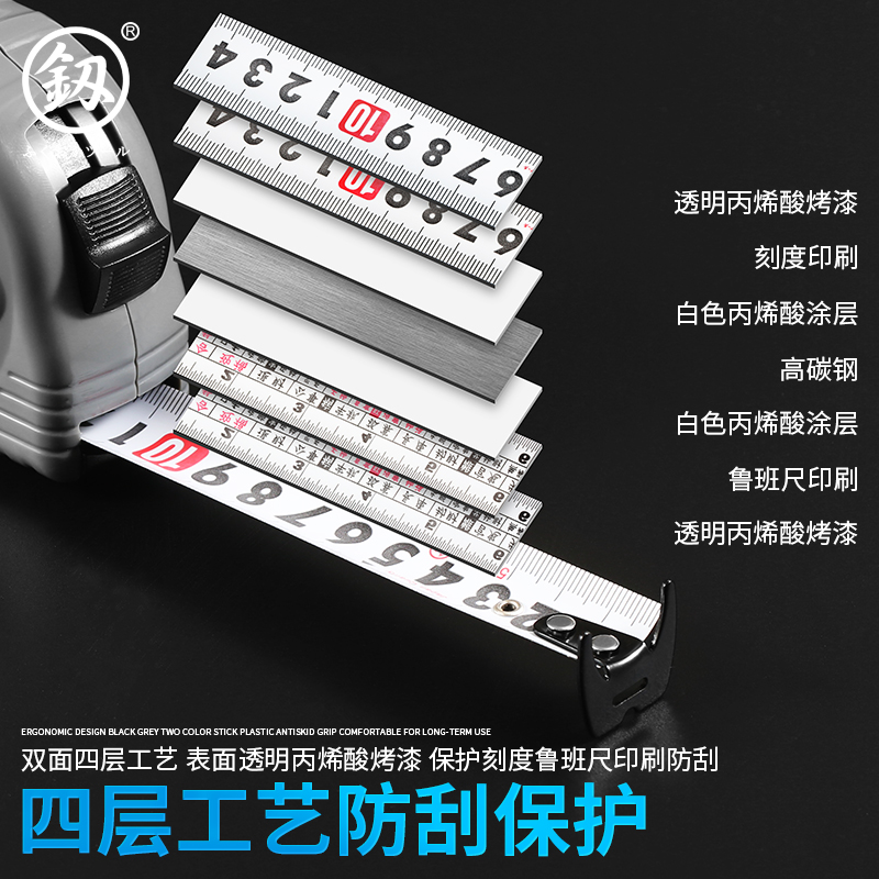 福冈卷尺加厚加硬耐磨防摔2/3/5/7/10米钢卷尺鲁班尺木工专用工具 - 图1