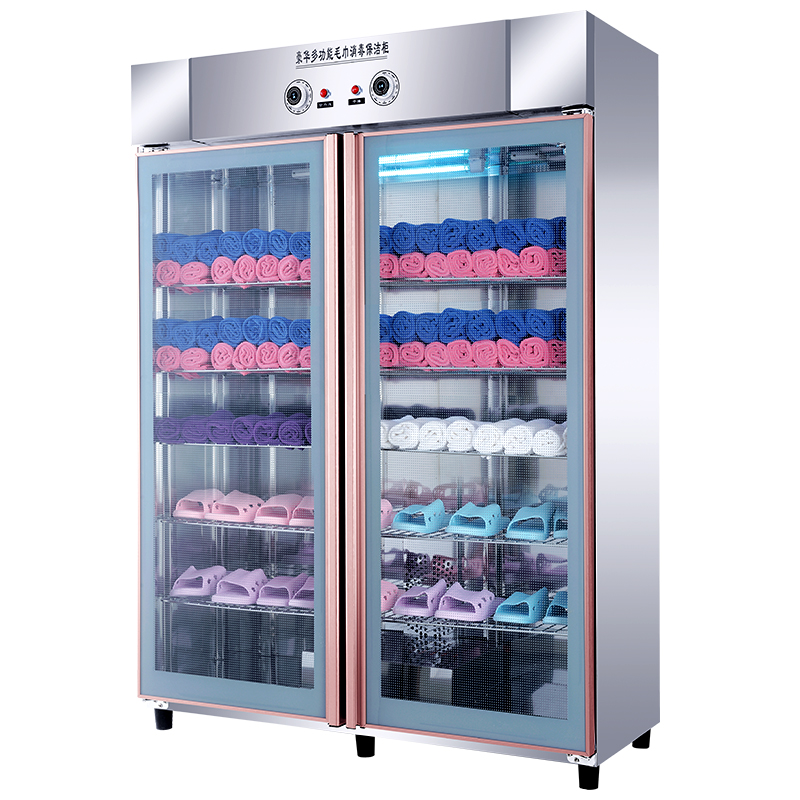 Commercial double door towel disinfection cabinet UV large capacity clothing bath towel slippers beauty salon barber shop towel cabinet