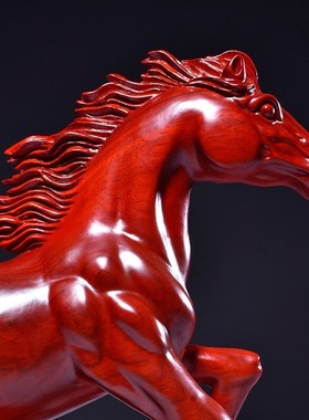 红花梨实木雕刻生肖马摆件红木马到成功家居客厅办公室装饰工艺品
