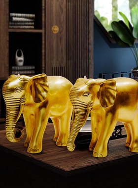慈风阁黄铜大象摆件招财象守财象背后靠山客厅玄关装饰一对铜象