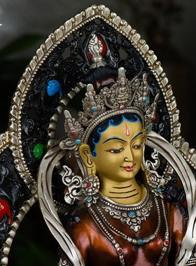 闯隆《财源天母财源佛母铜像》10寸家居客厅紫铜雕花手工艺品摆件