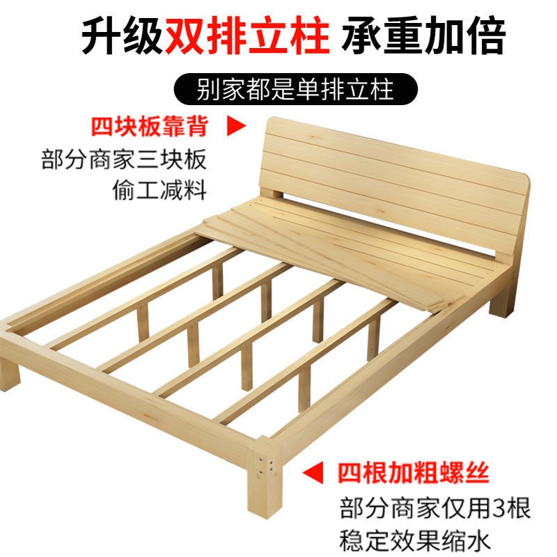单人床90cm宽120cm实木床一米二客厅租房简易1米150cm床架实木床1 - 图1