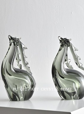 喜庆手工琉璃动物小摆件梅花鹿海龟新居儿童房书桌床头墙柜装饰品