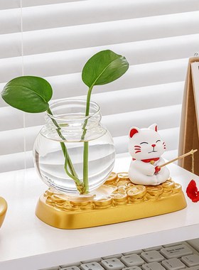 可爱熊猫办公室桌面装饰小摆件水培器皿玄关花瓶客厅插花家居饰品
