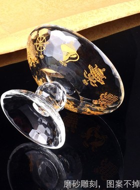 精致水晶果盘佛堂加厚透明玻璃供盘刻吉祥八宝招财莲花佛用水晶盘