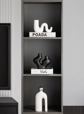 意式极简黑白高档现代抽象艺术客厅玄关酒柜装饰摆件电视柜乔迁礼