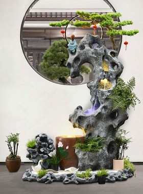 高山流水喷泉循环水景观庭院客厅花园阳台造景布置太湖石假山摆件