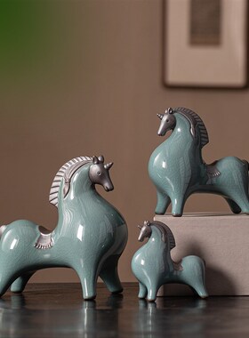 大号陶瓷唐马摆件一对招财客厅玄关办公室桌面装饰生肖马年吉祥物