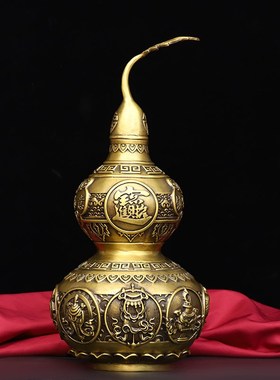 铜开口葫芦摆件八卦大葫芦家居客厅工艺品八宝葫芦五帝钱挂件纯