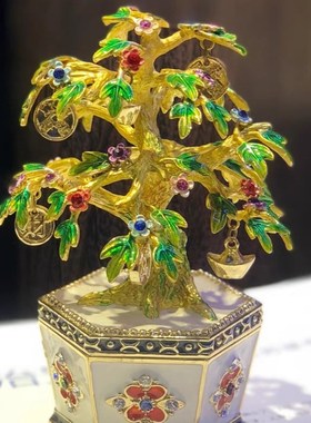 合金珐琅彩手工摇钱树摆件纯手工树风生水起如意装饰商务礼品