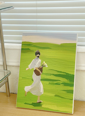韩风可爱少女油画装饰画电视柜摆件现代简约挂画卧室桌面拍照背景