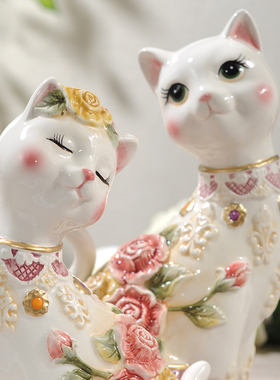 陶瓷动物猫咪阳台屋里 展示柜摆件创意装饰 新房子小物件工艺品