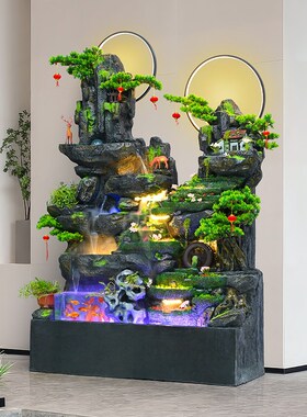 大型落地假山喷泉循环流水生财摆件生态缸客厅景观办公室装饰造景