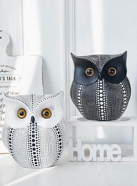 创意家居波点猫头鹰树脂摆件卧室内玄关桌面办公室个性工艺品装饰