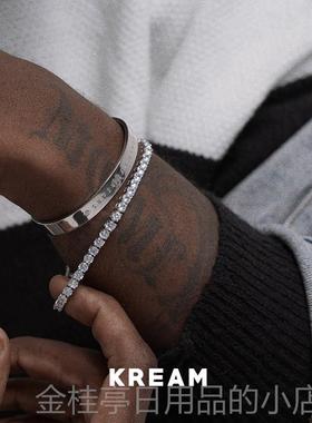 高档KREAM 原创 通体S开925银sloga可n手镯男女嘻哈同款 口纯调节