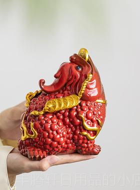 正品中式号大红色足金蟾招财摆家居客件厅办公室陶瓷三蟾蜍装饰工