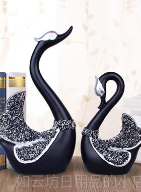 正品家欧居装饰摆摆件 式蓝色情侣天鹅件 创橱柜客厅摆设 新婚礼