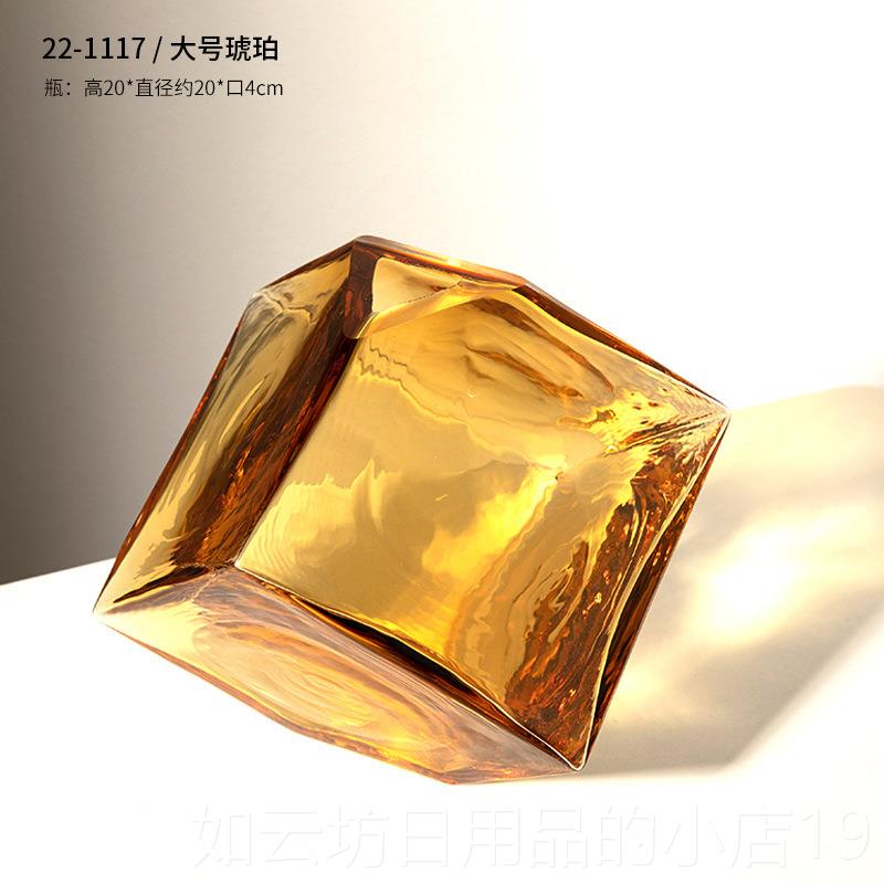 正品高级感轻几何花瓶奢桌摆餐件客厅桌办公室面摆放仿真花玻璃瓶 - 图0