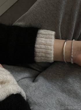 高档S990手纯银镯手女款光圈实心镯手光面磨砂环女小众简约圆珠手