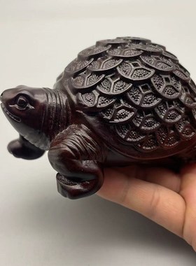 古董文玩小叶紫檀木雕金钱龟招财龟书桌办公桌面摆件复古老物件